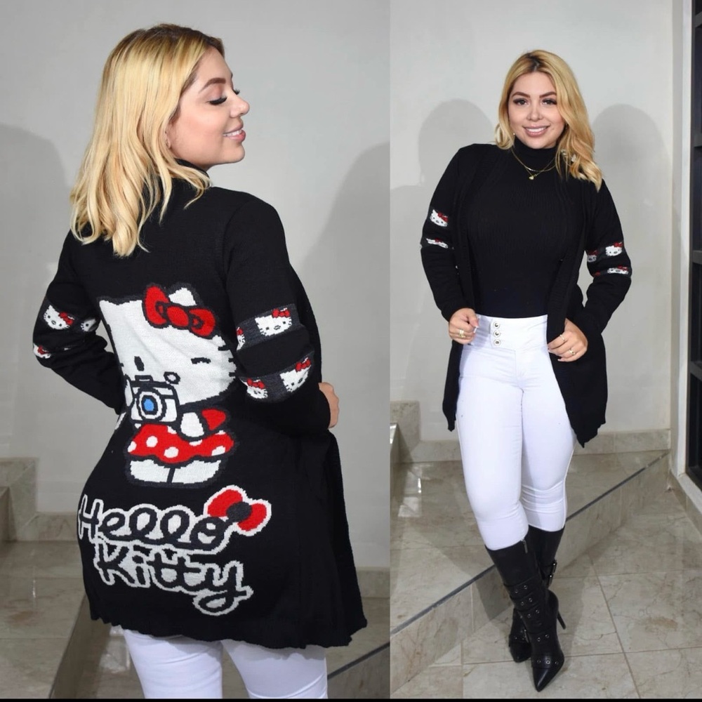 NWOT- Hello Kitty Black Graphic Open Cardigan with Red & White Accent.